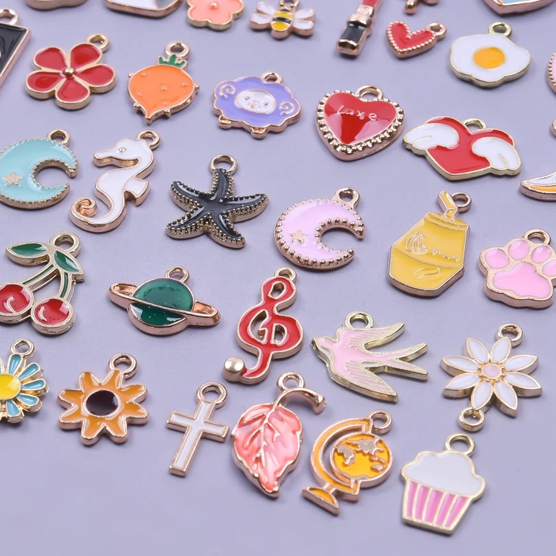 Pendentifs Émail & Breloques Fleurs Mix DIY – Matériaux Bijoux Fait Main en Vrac | Lot Assortiment Bracelet & Collier | Idéal Créatrices & Revendeuses