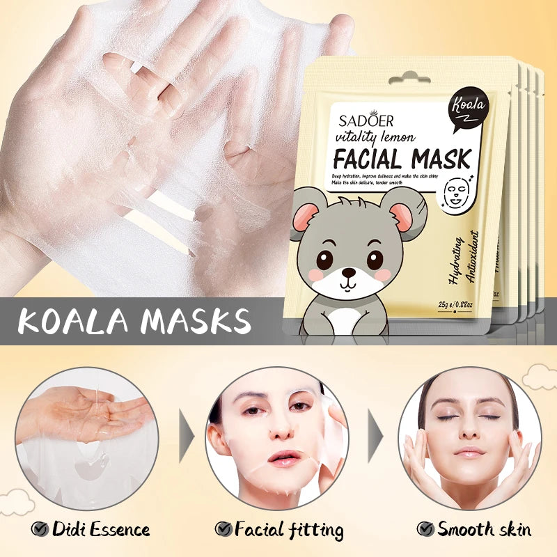 Masques Visage Fruits Frais SADOER – Lot de 5 | Hydratation, Éclat & Apaisement | Soin Peau Quotidien