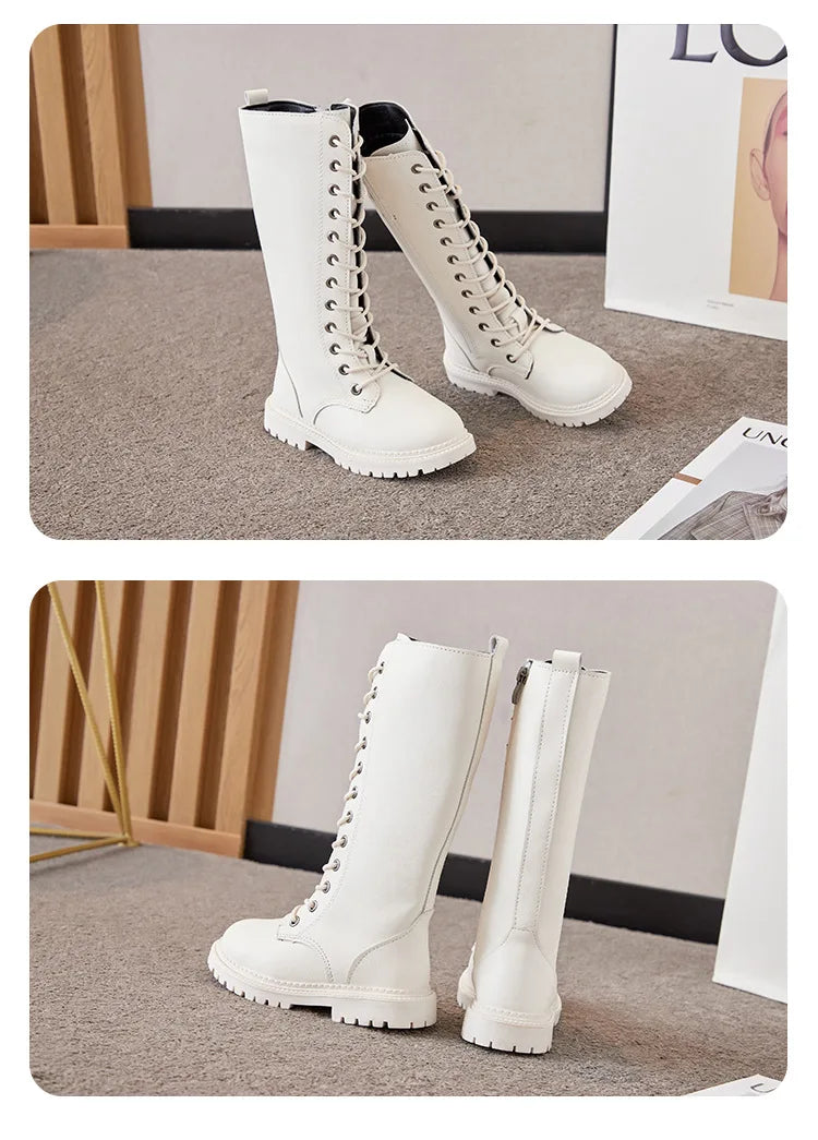 Bottes Hautes Fille Hiver Style Moto – Cuissardes Semelle Souple Plateforme Princesse Enfant