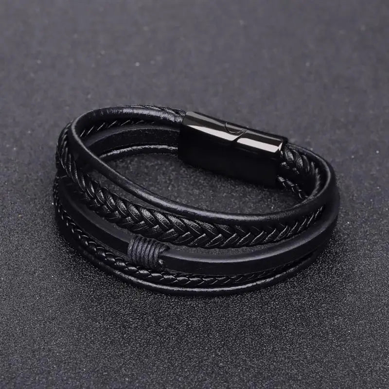 Bracelet Cuir Multi-Rangs Symbole Infini Acier Inoxydable Homme – Style Punk & Biker Authentique | Bijou Homme Streetwear Cadeau Mode Premium