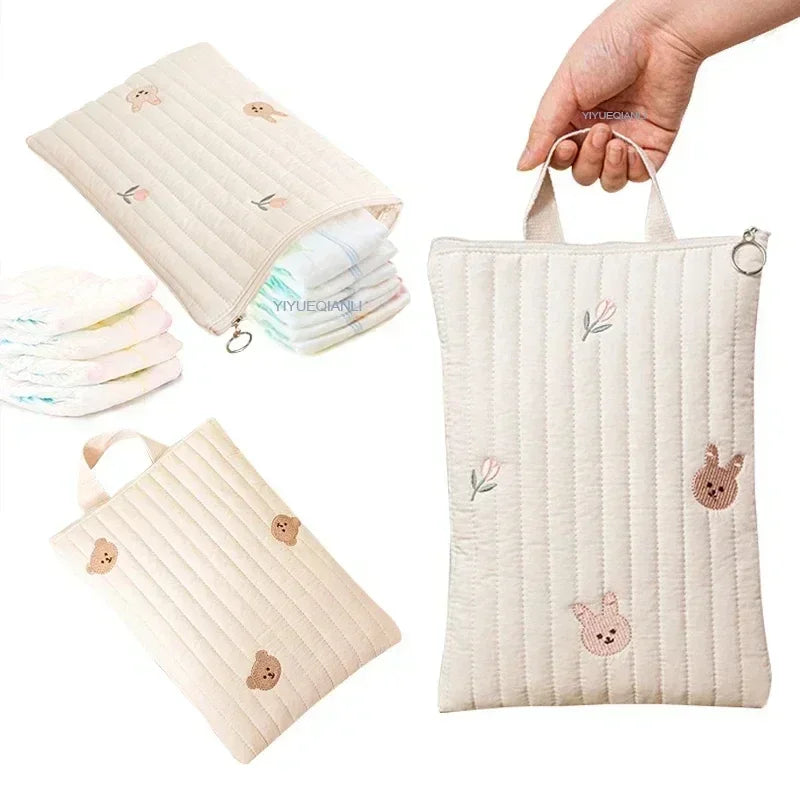 Wickeltasche Baby Baumwolle Stickerei Bär – Windeltasche Kinderwagen Koreanischer Stil Mama