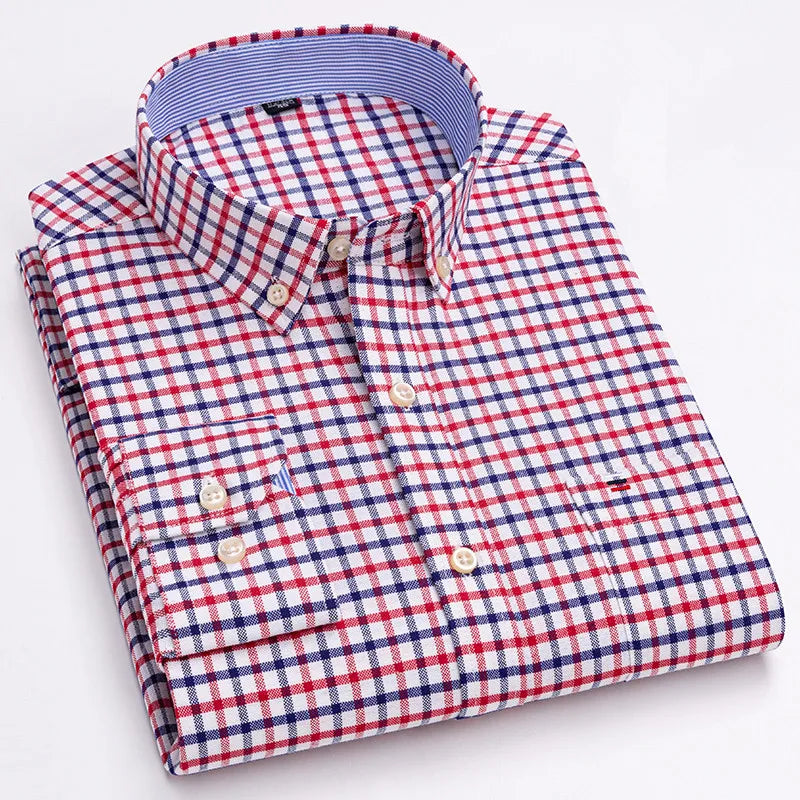 Chemise Homme 100% Coton Manches Longues Carreaux Oxford Casual Business Grande Taille 5XL 6XL 7XL | Chemise Oxford Premium