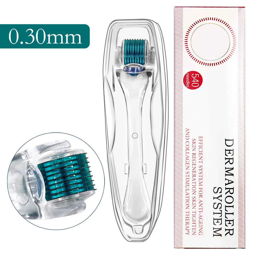 Derma Roller Professionnel 540 Aiguilles – Croissance Cheveux & Barbe, Soin Visage & Corps | 0.2mm 0.25mm 0.3mm