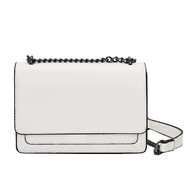 Sac Bandoulière Femme Chaîne Métal Logo – Pochette Crossbody Couleur Unie Fermeture Magnétique