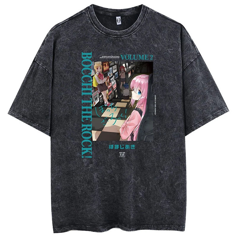 T-Shirt Homme Oversize Bocchi The Rock Anime Manga Imprimé Coton Lavé Col Rond – Fan Art Musique Streetwear | Mode Homme Otaku
