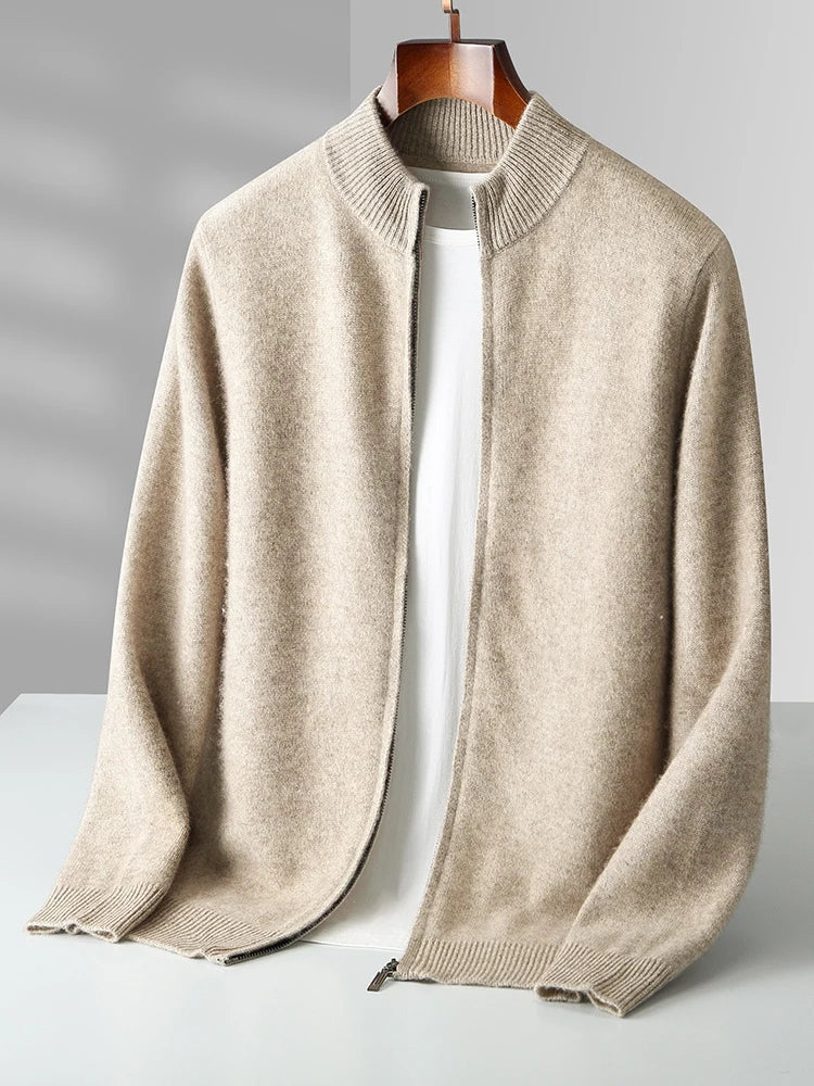 Cardigan Homme 100% Laine Mérinos Zippé Cachemire Épais Smart Casual Automne Hiver Chaud Confortable Tricoté Premium – Pull Zippé Luxe Laine Véritable | Mode Homme Luxe Premium