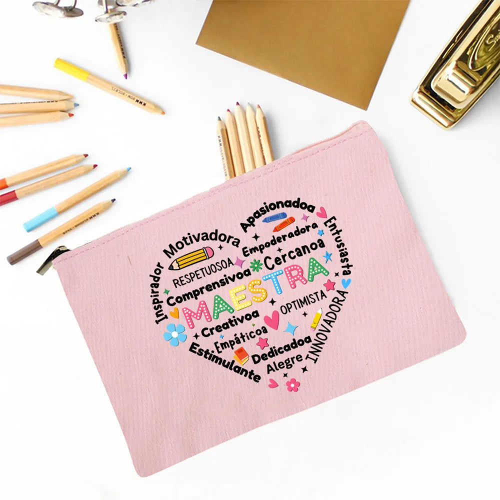 Trousse Maquillage Maestra Imprimé Coeur Espagnol – Organisateur Voyage & Crayon | Cadeau Enseignante
