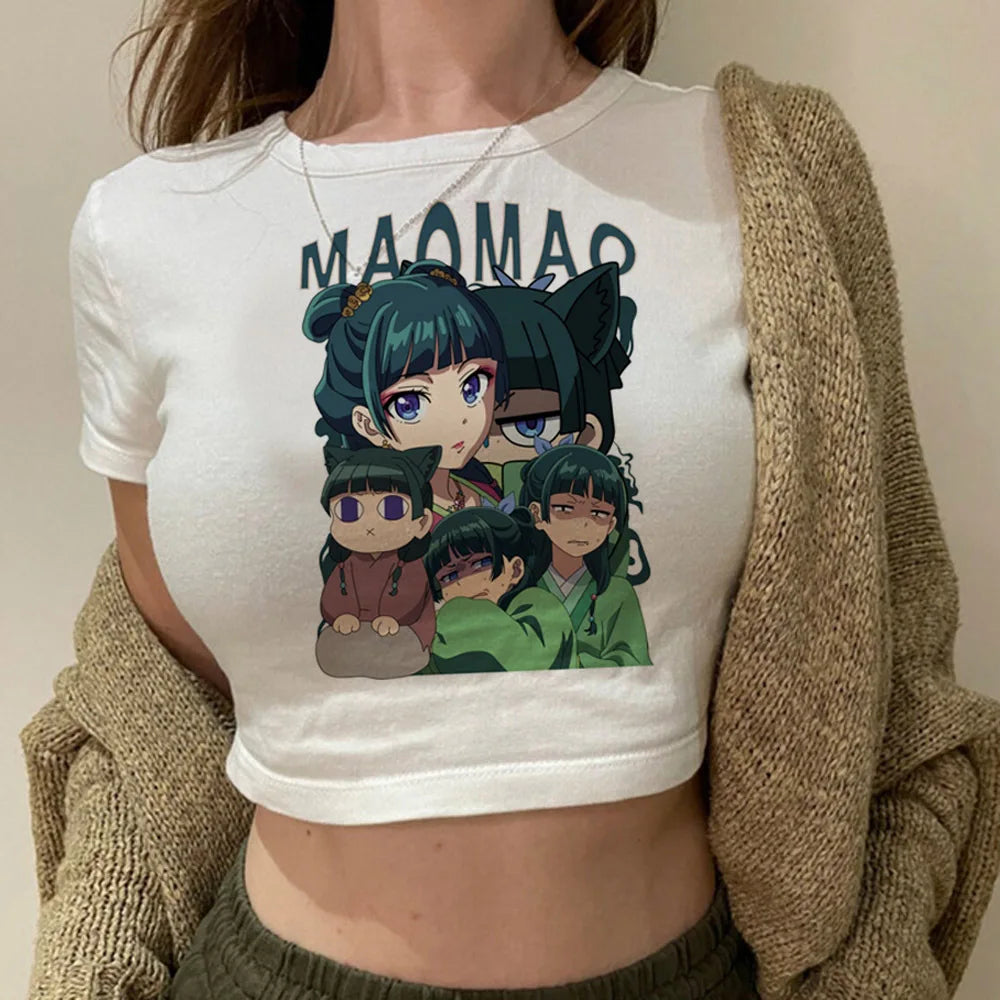 Crop Top Femme Maomao Apothecary Diaries Kawaii Y2K Harajuku Slim Babydoll – T-Shirt Anime Cute | Été