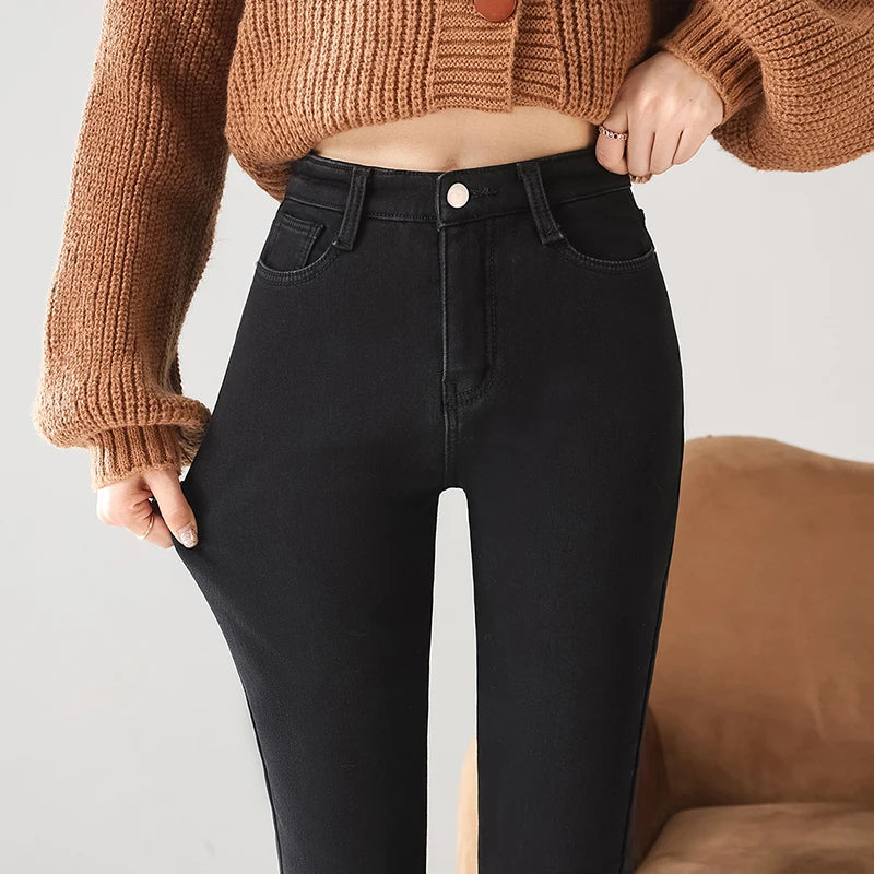 Jean Thermique Femme Hiver Polaire Chaud – Skinny Crayon Stretch Velours | Style Coréen Slim Fit