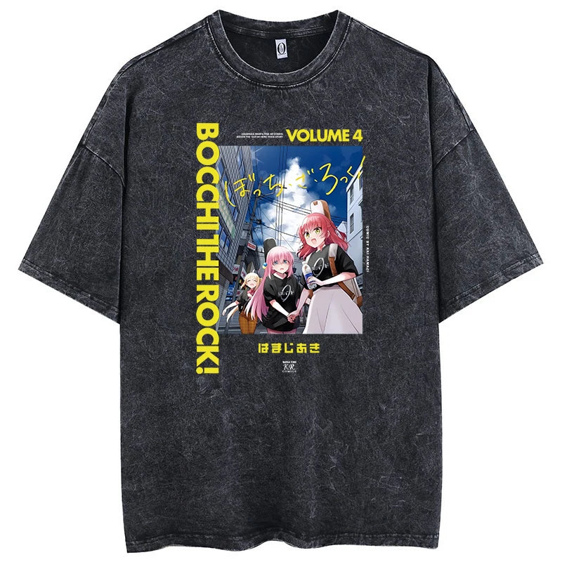 T-Shirt Homme Oversize Bocchi The Rock Anime Manga Imprimé Coton Lavé Col Rond – Fan Art Musique Streetwear | Mode Homme Otaku