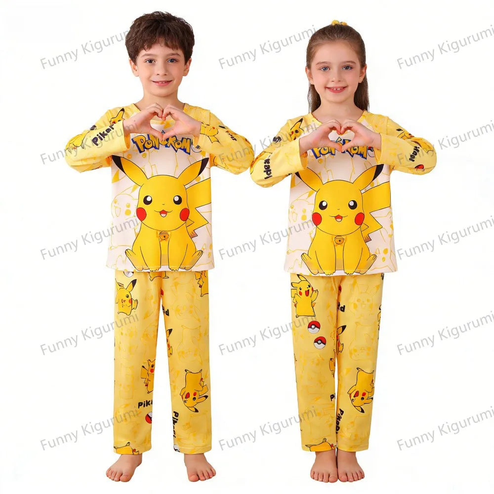 Pyjama Enfant Cartoon Pikachu – Ensemble 2 Pièces Manches Longues Garçon Fille 3-13 Ans