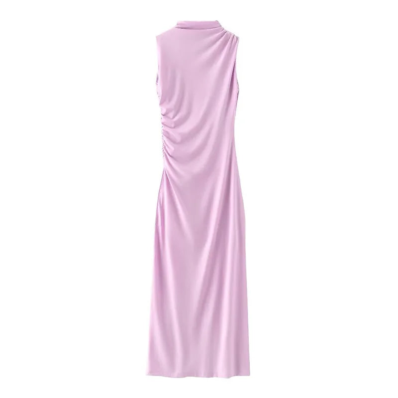 Damen Maxikleid Weiß Plissiert Ärmellos Rundhals – Schlank Machend Elegant | Sommerabend