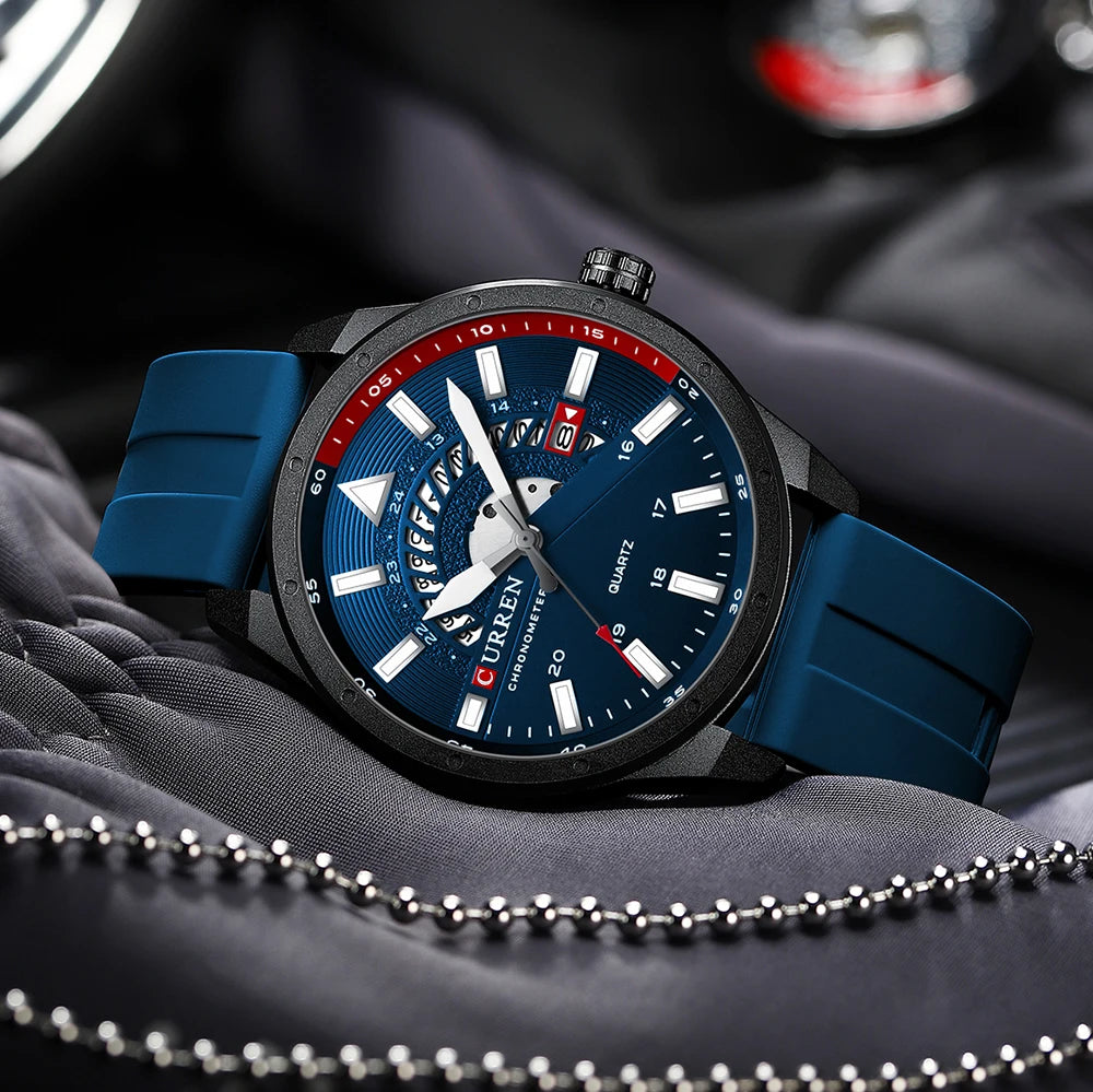 Montre Homme CURREN 8421 Quartz Fashion Calendrier Étanche Bracelet Silicone Sport Casual Business Élégante | Montre CURREN 8421 Quartz Sport Premium