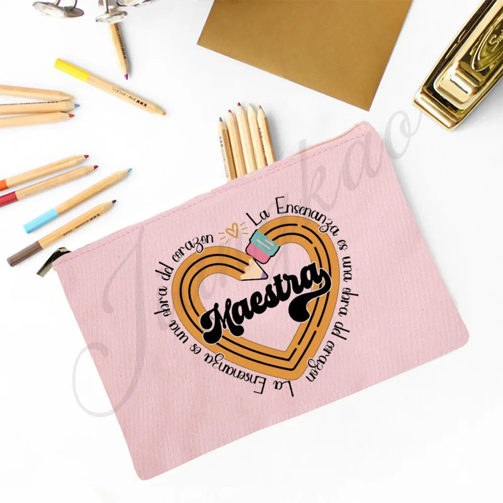 Trousse Maquillage Maestra Imprimé Coeur Espagnol – Organisateur Voyage & Crayon | Cadeau Enseignante
