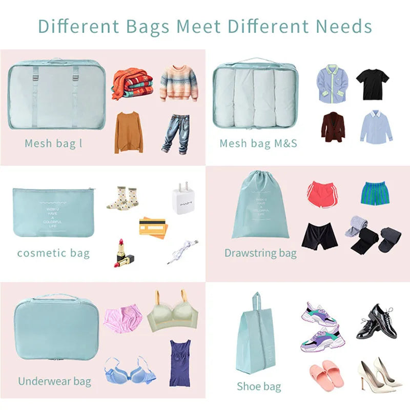 Set 7 Organisateurs de Voyage Packing Cubes – Rangement Valise Vêtements Chaussures Pliable