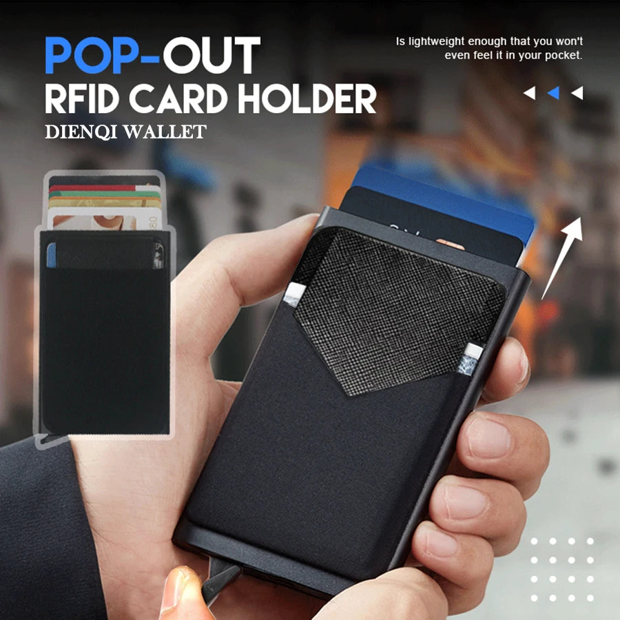 Portefeuille Homme RFID Slim Minimaliste – Porte-Cartes Métal Pop-Up Anti-Piratage