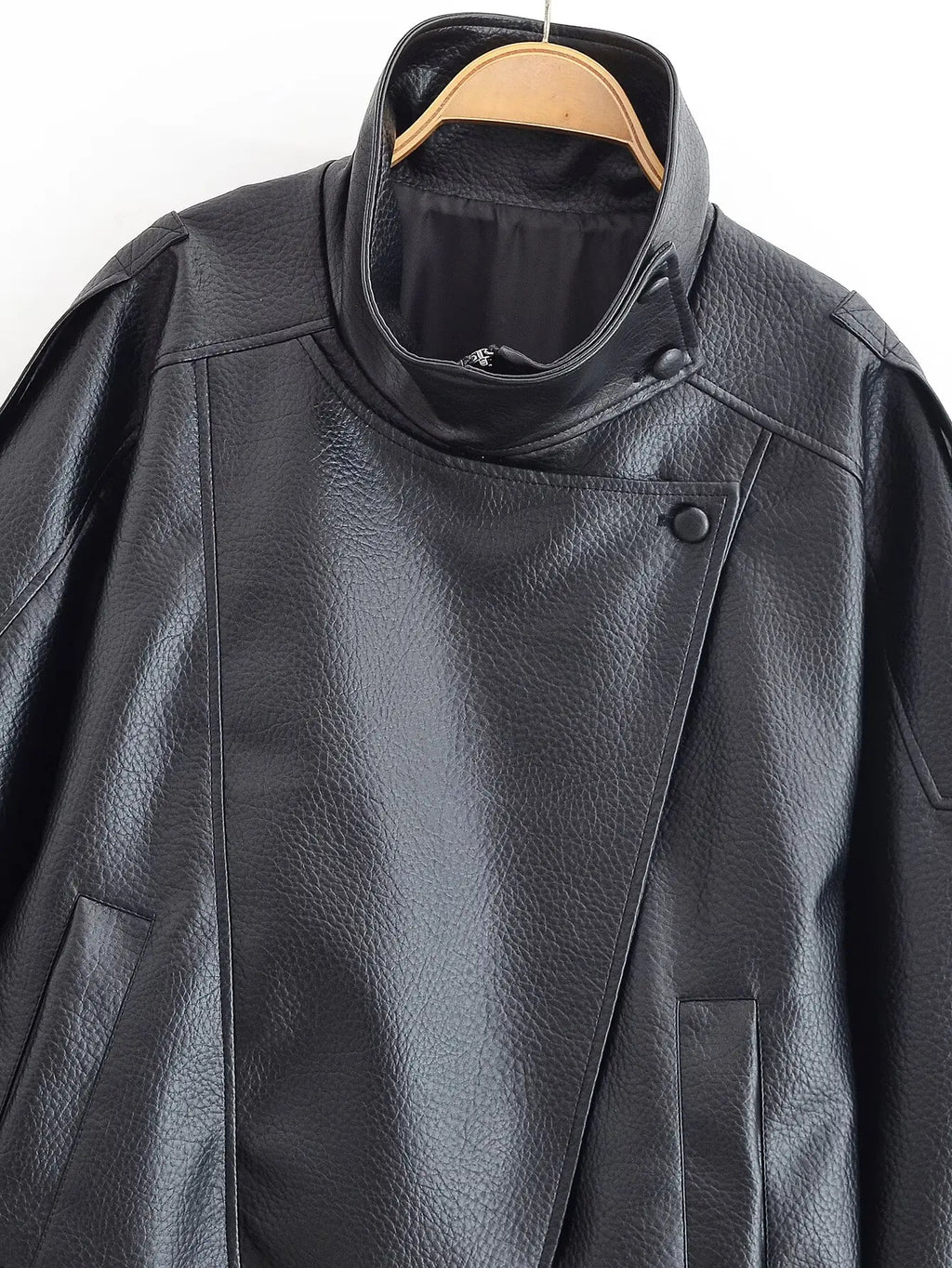 Veste Femme Asymétrique Noire Manches Longues Poches Zippée Ample – Style Mode High Street | Automne | HH