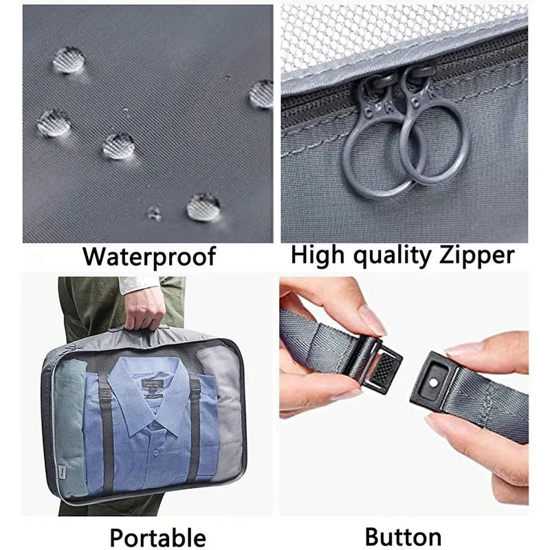 Set 7 Organisateurs de Voyage Packing Cubes – Rangement Valise Vêtements Chaussures Pliable