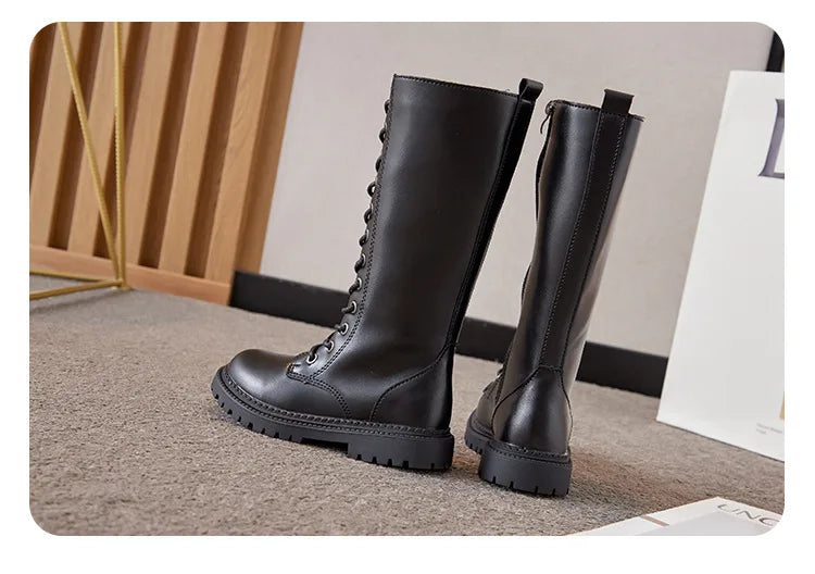 Bottes Hautes Fille Hiver Style Moto – Cuissardes Semelle Souple Plateforme Princesse Enfant