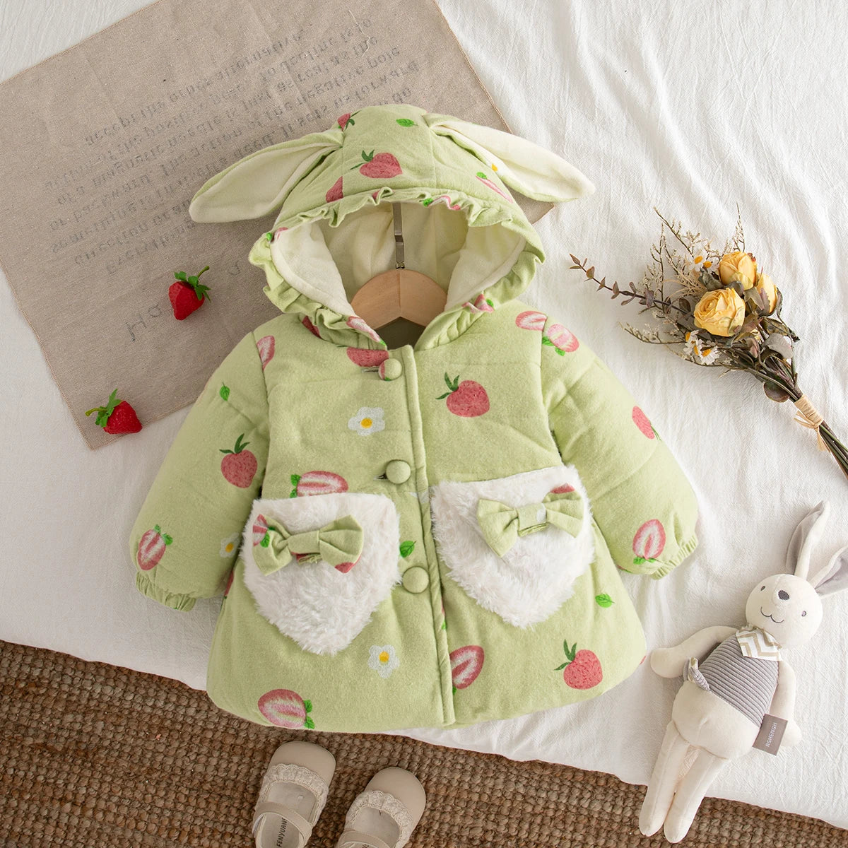 Veste Bébé Fille Hiver à Capuche – Manteau Chaud Épais Mignon 9 Mois à 3 Ans