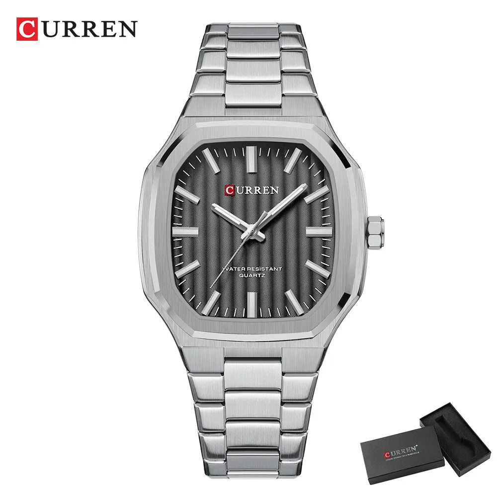 Montre Homme CURREN Business Carré Quartz – Acier Inoxydable Lumineux Étanche Classique