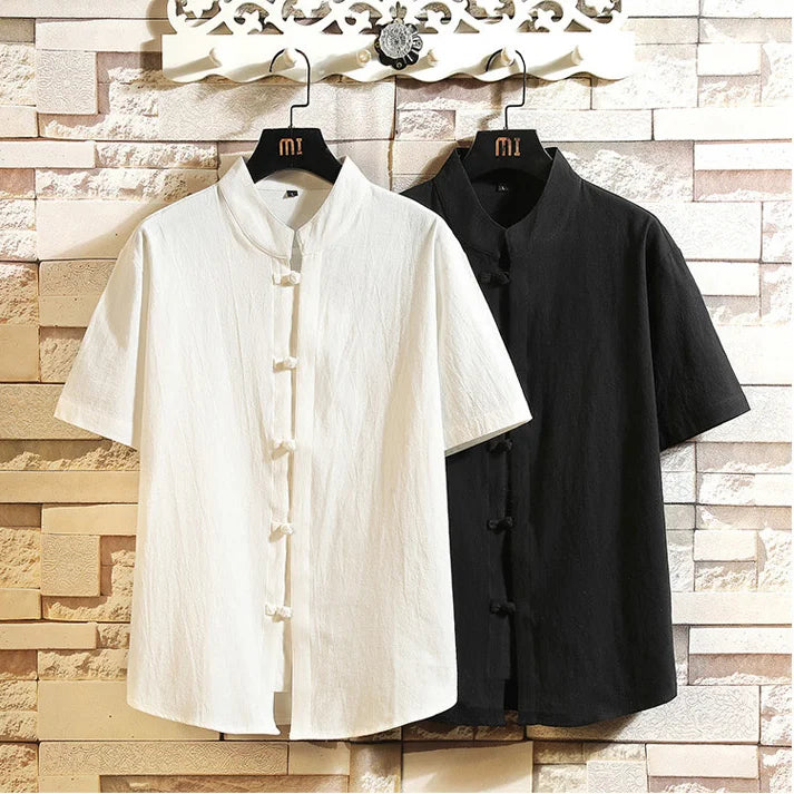 Chemise Style Chinois Homme Tang Suit Lin 2023 – Kung Fu Hanfu Manches 3/4 Grande Taille 4XL 5XL
