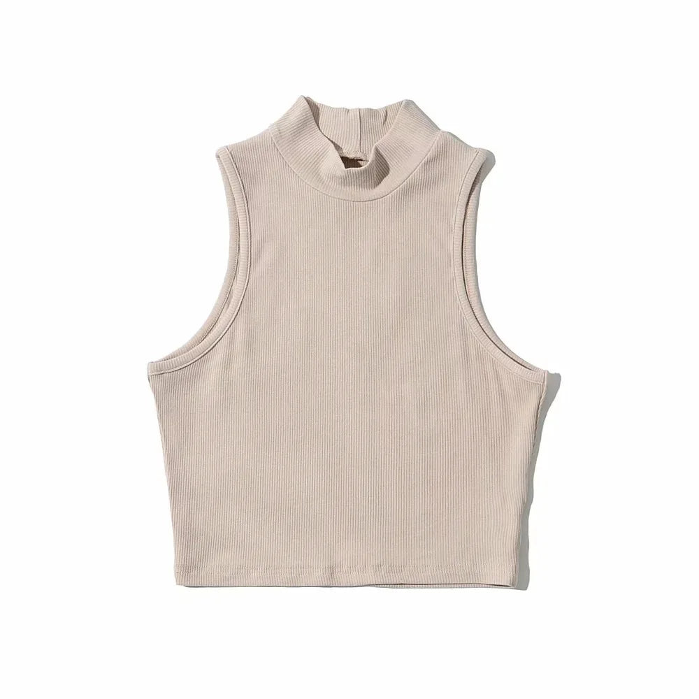 Crop Top Femme Noir Col Haut Sans Manches Débardeur Respirant Confortable Été – Haut Court Fashion Basique Chic | Mode