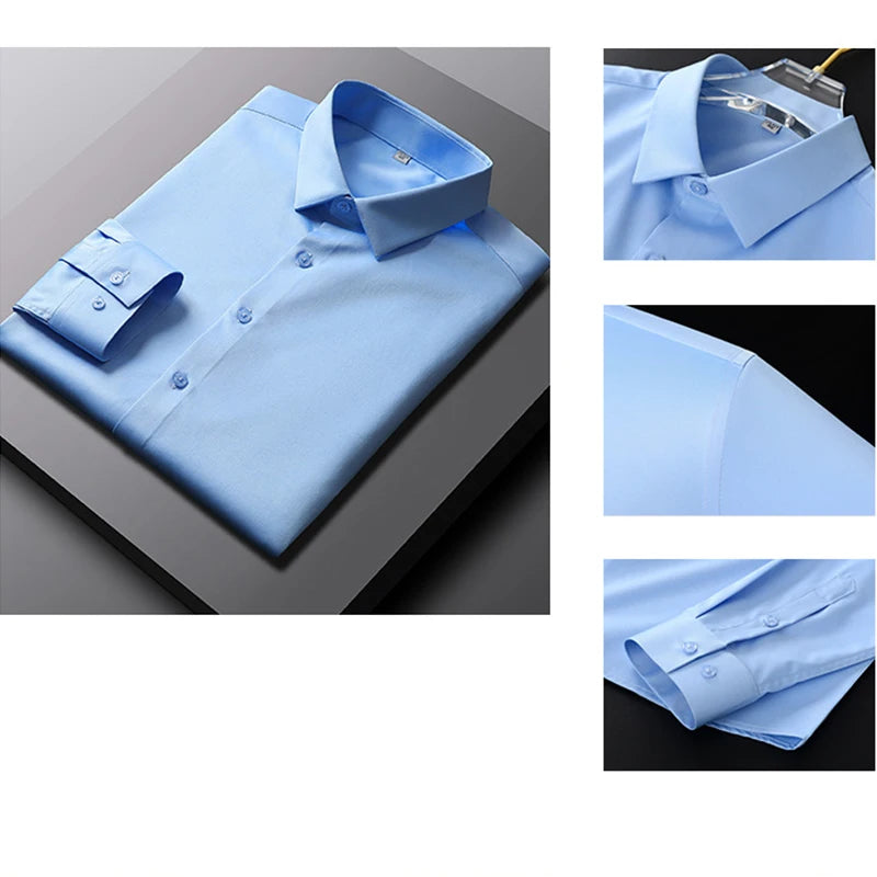 Chemise Homme Manches Longues Infroissable – Couleur Unie Casual Business Anti-Plis
