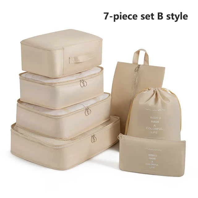 Set 7 Organisateurs de Voyage Packing Cubes – Rangement Valise Vêtements Chaussures Pliable