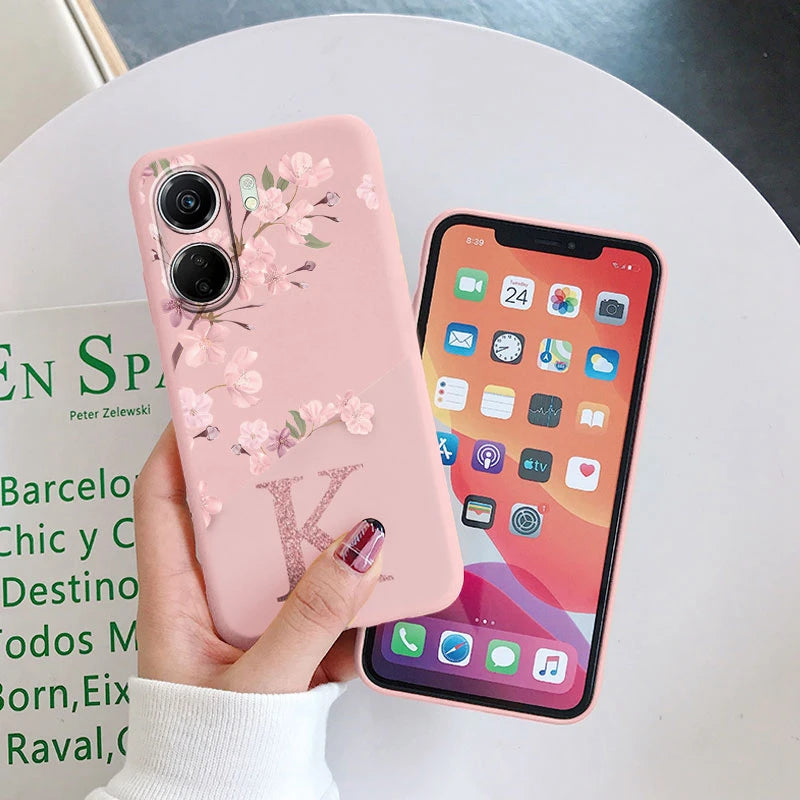 Coque Silicone Fleurs Xiaomi Poco C65 C75 Redmi 13C 14C – Antichoc Mignonne Lettres Protection