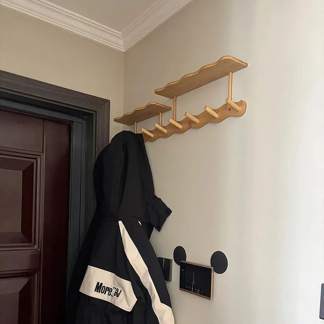 Porte-Manteau Mural Multifonction – Patère Entrée avec Étagère Crochets Vêtements Sacs Clés Écharpes
