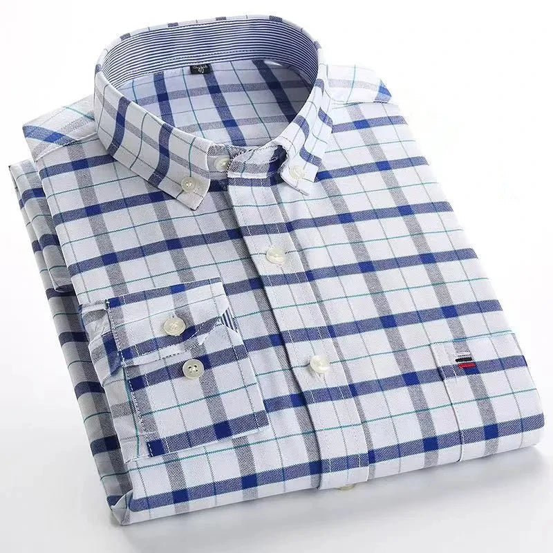 Chemise Homme Oxford Coton Manches Longues Carreaux Couleur Unie Business Casual Respirante Confortable Grande Taille 6XL 7XL Printemps Automne – Chemise Business Premium Toutes Saisons | Mode Homme Premium