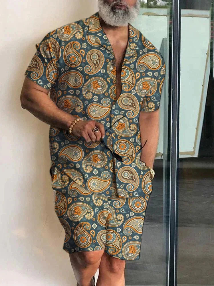 Ensemble 2 Pièces Homme Chemise Hawaïenne Manches Courtes + Short À Cordon Été Vacances Resort | Set Hawaii Premium