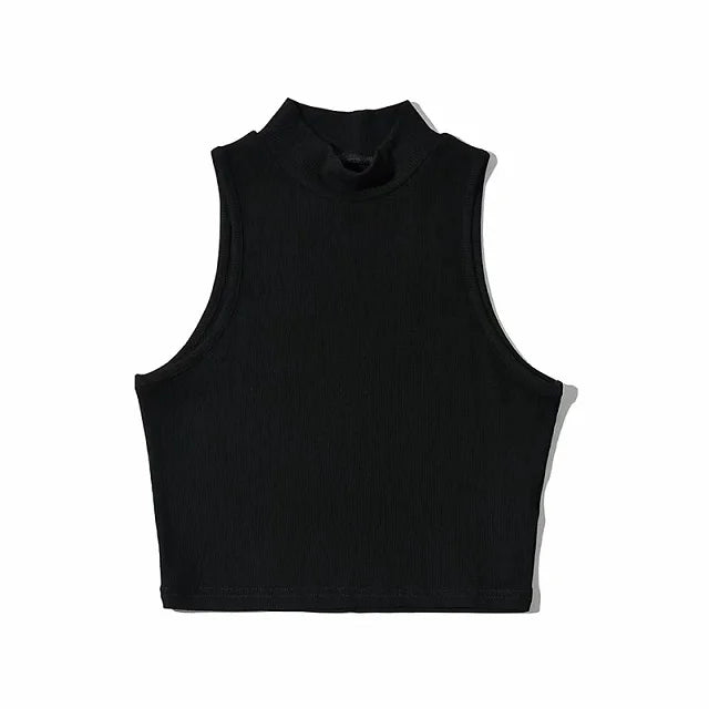 Crop Top Femme Noir Col Haut Sans Manches Débardeur Respirant Confortable Été – Haut Court Fashion Basique Chic | Mode