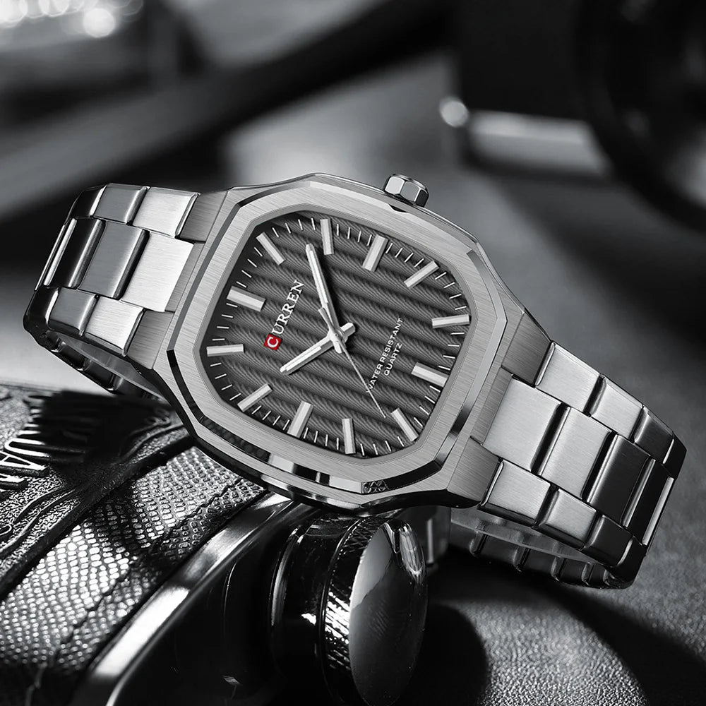 Montre Homme CURREN Business Carré Quartz – Acier Inoxydable Lumineux Étanche Classique