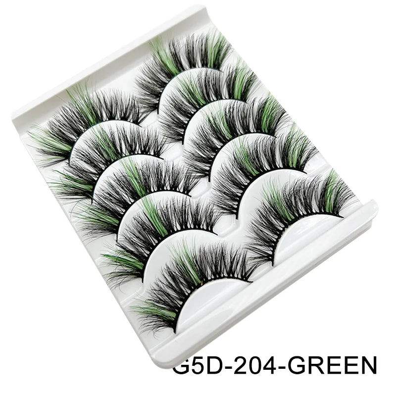 Faux Cils 3D Mink Colorés – Lot 5 Paires Fluffy | Rose, Bleu, Rouge | Maquillage Festif