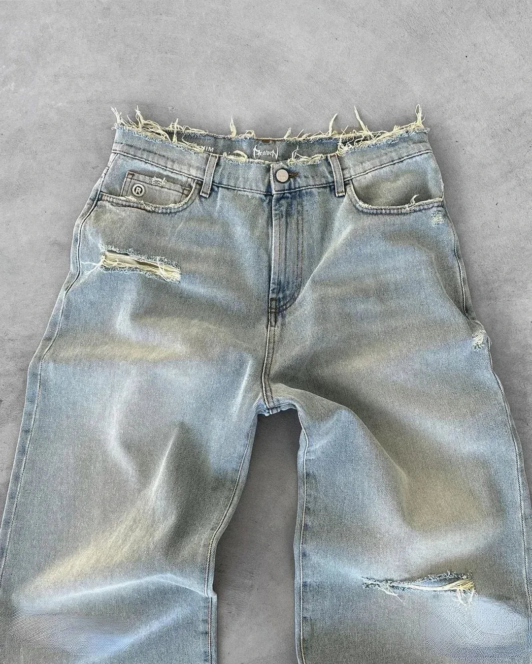 Zerrissene Destroyed Jeans für Herren, Loose Fit, Knöchellang, Reißverschluss, Taschen, Casual Vintage | Premium Vintage Destroyed Jeans