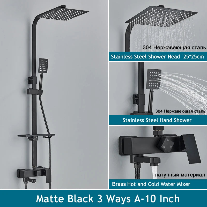 Shinesia Système Douche Pluie Mural – Noir & Chrome, 3 ou 4 Voies, Mitigeur Eau Chaude & Froide | Salle de Bain