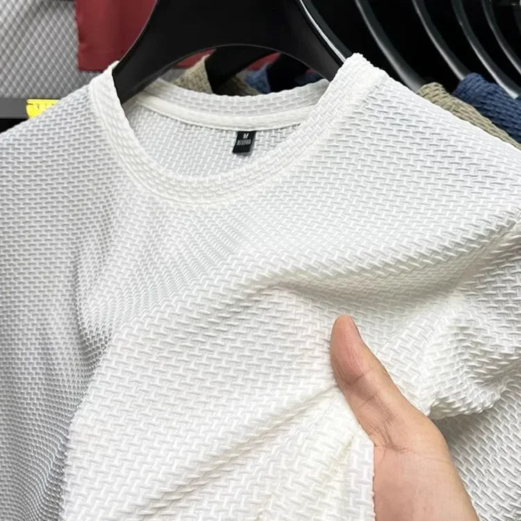 T-Shirt Homme Manches Courtes Maille Bambou Soie Glacée Ultra-Fraîche – Slim Casual Été Respirant Élastique | Mode Homme Premium