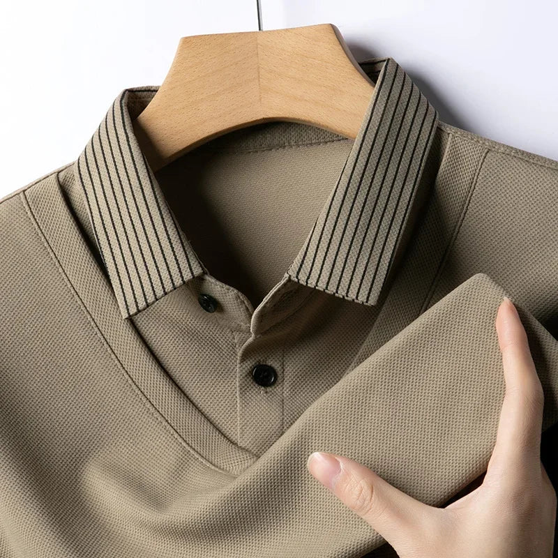 Polo Homme Manches Longues Faux Deux Pièces Couleur Unie – Business Casual Élégant Toutes Saisons Polyvalent | Mode Homme Premium