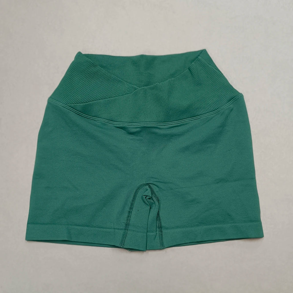Short Yoga Femme Taille Haute Croisée Gainant Fessier Gym Running Fitness – Short Sport Sculptant Élastique | Mode Athleisure