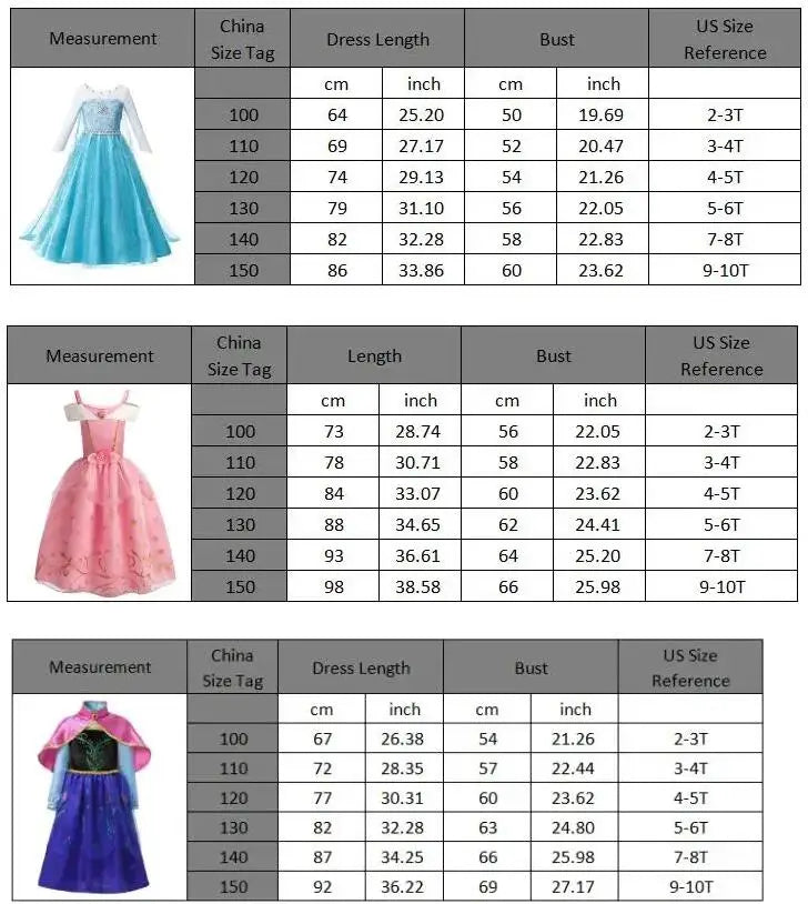 Robe Princesse Fille Déguisement Elsa Anna Ariel – Costume Carnaval Halloween Fête Cosplay Enfant