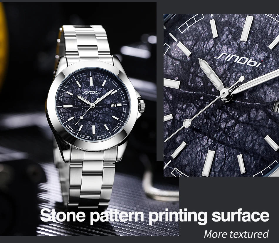 Montre Homme SINOBI Quartz Casual Calendrier – Acier Inoxydable Design Original Cadeau