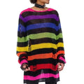 Gothic Damen Strickpullover Lila Streifen Zerrissen Ausgefranst – Fairy Grunge Lolita Emo Streetwear Stil
