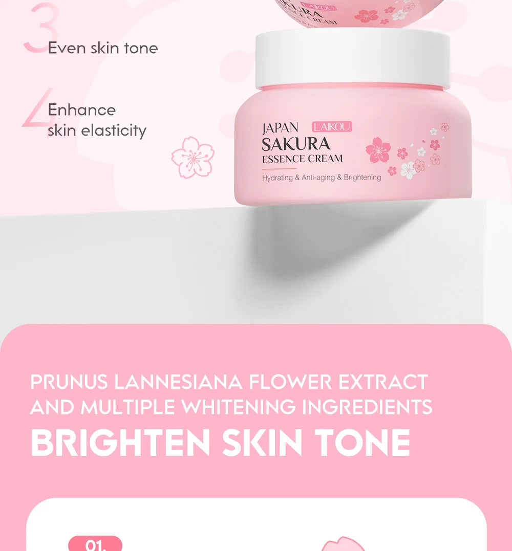 Crème Visage Sakura Laikou 60g – Fleur de Cerisier Hydratante Anti-Rides Anti-Âge Éclat