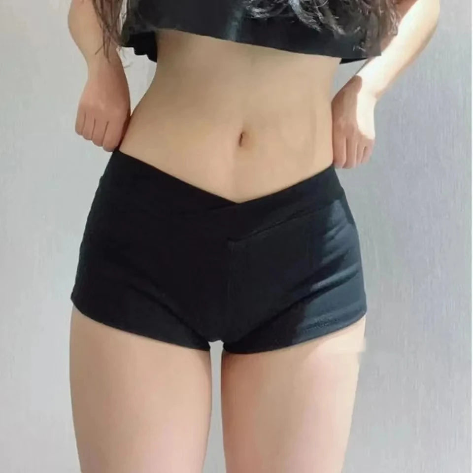 Kurze Damen-Sporthose Schwarz Ultra Kurz Hüfttief Eng Sexy – Koreanischer Stil Fitness Tanz Laufen | Sommer