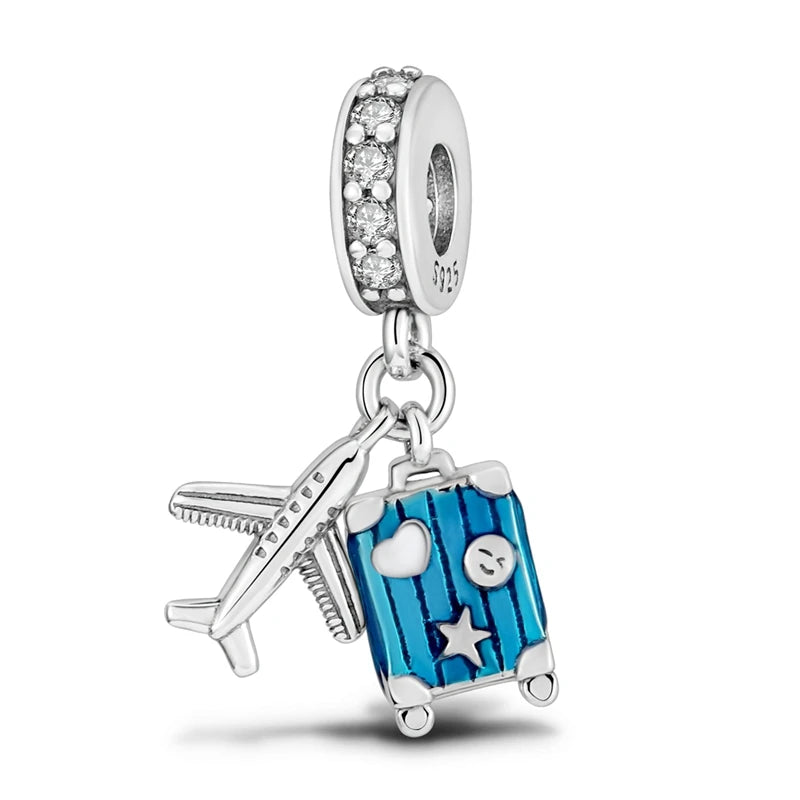 Charm Perle Argent 925 DIY — Avion Tour Appareil Photo Bracelet Collier Femme