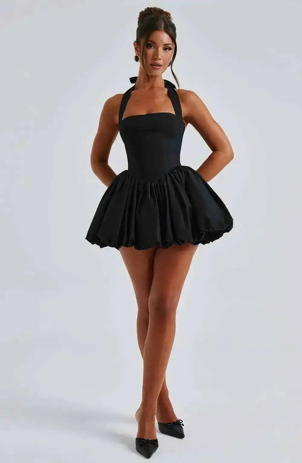 Damen A-Linie Mini-Neckholder-Kleid mit Wickeltaille – Sexy Ausgestellt | Party Club Frühling Sommer