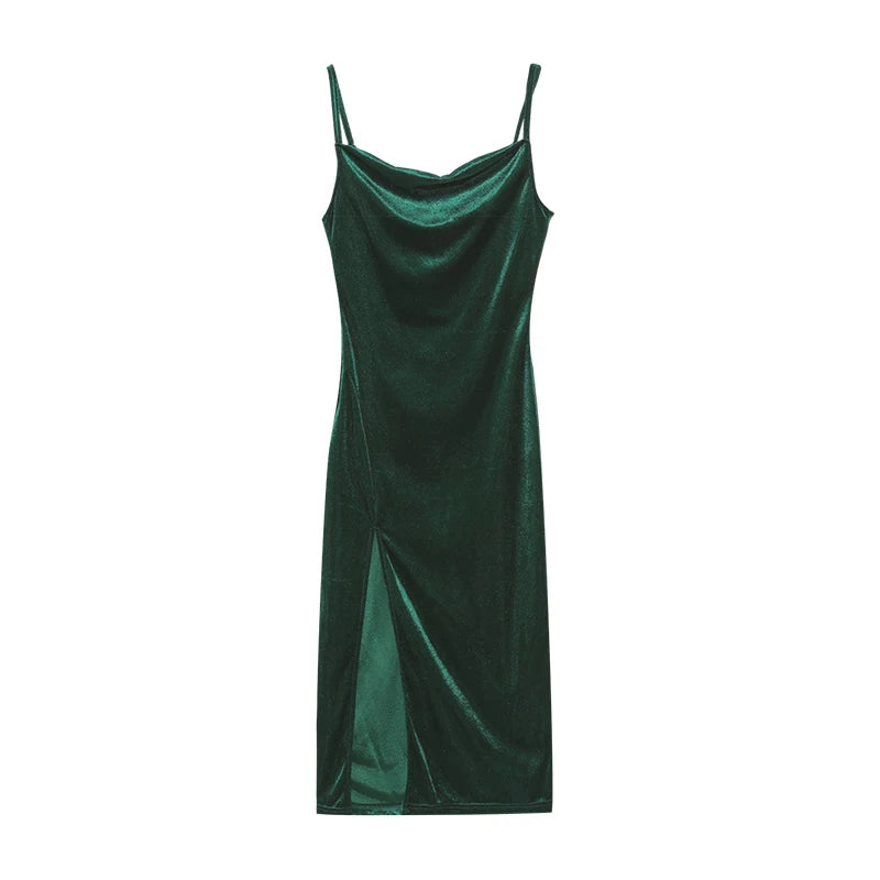 Robe Maxi Velours Sans Manches Fente Sexy - Style Y2K Élégant Soirée & Streetwear Femme