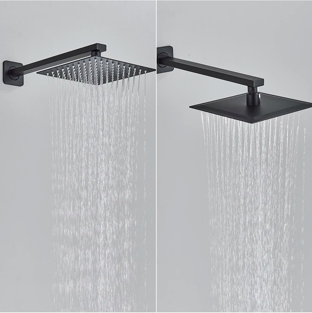 Ensemble Douche Encastré Noir Mat – 2-3 Voies, Mitigeur Caché, Pommeau Pluie | Salle de Bain Design